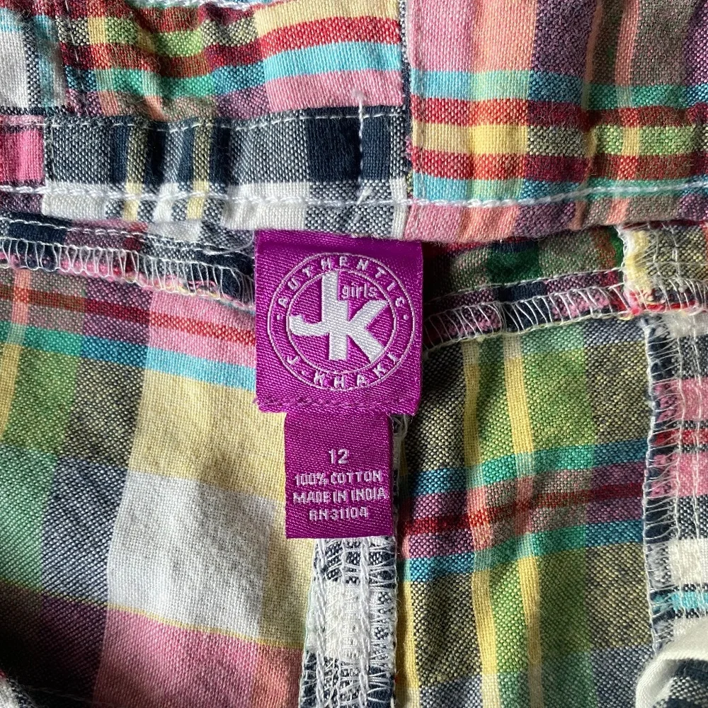 J. Khaki madras shorts cotton multicolor plaid girl 12